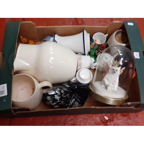 120 - Box to Include Swan Posy Holder, Large Jug, Mugs, Polar Bear in Glass Dome etc.