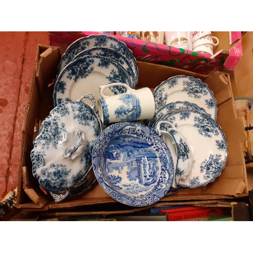 127 - Box of Blue & White China to Include Allertons, Spode, Blenheim etc.