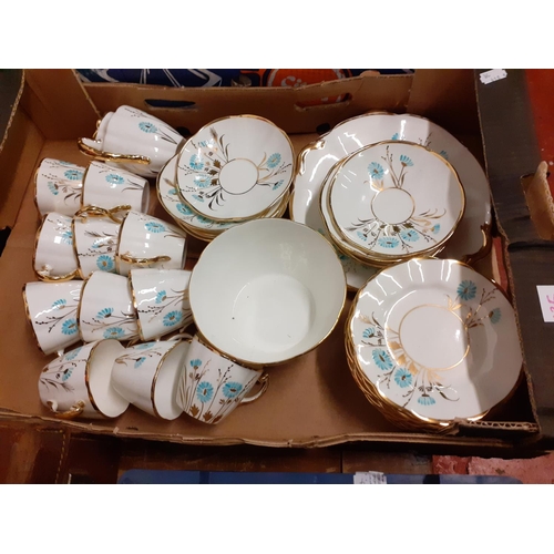 135 - 39 Piece Vintage White, Gilt & Blue Floral Tea Set.