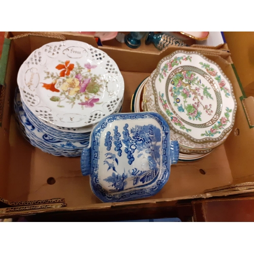 140 - Quantity of Plates Including Masons, Coalport, Blue & White Willow Pattern Tureen with Lid.