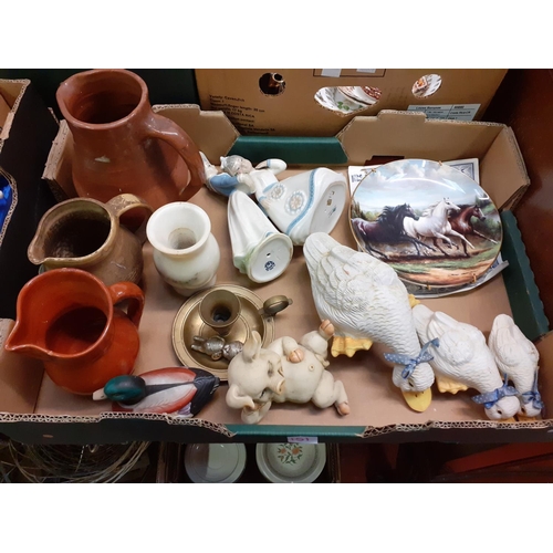 151 - Box of Assorted Pottery Jugs, Spanish Figures, Duck & Pig Figures, Royal Doulton 