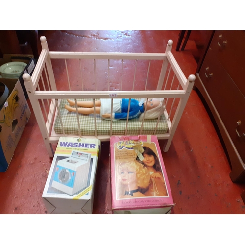 153 - Wooden Dolls Pink Cot, Retro 