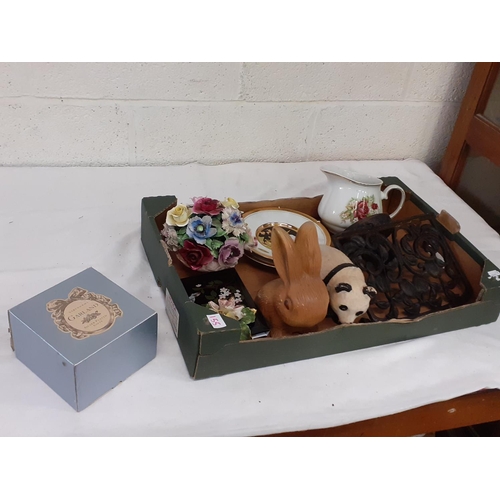 155 - Box to Include Cast Book Stand, Sylvac Figures, Flower Posies etc.