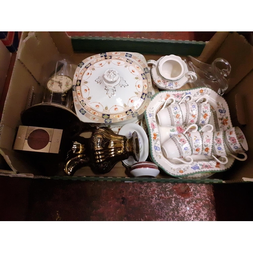 18 - Box to Include Copeland Spode, Glass Domed Clock A/F, Lustre Jug etc.