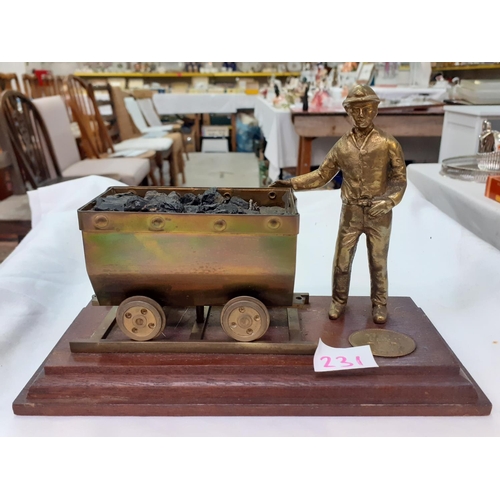 231 - Brass Miner & Cart Scene on Plinth.