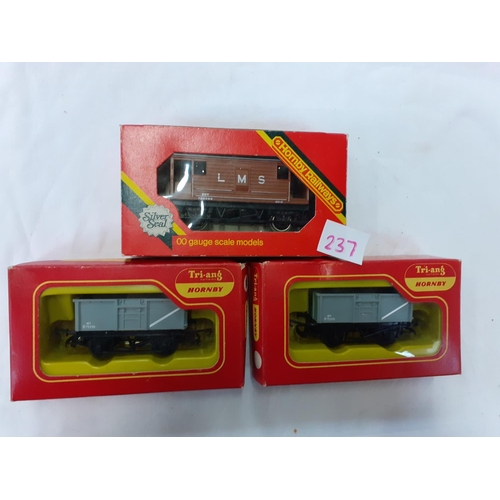 237 - Boxed Hornby Railways 00 Gauge L.M.S Brake Van R.107 & 2 Boxed Triang Hornby Model Railways 00 Gauge... 