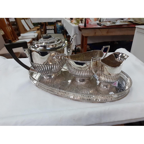 248 - Plated Oval Butlers Tray with Three Piece Tea Service.