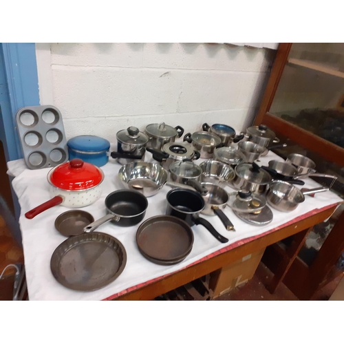 36 - Box of Assorted Pots, Pans & Tins