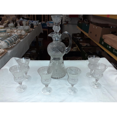 Edinburgh Crystal Thistle Decanter & Six Matching Sherry Glasses.