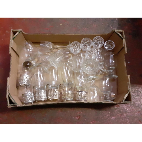 38 - Box of Glassware to Include Coffee Glasses & Wine Glasses.