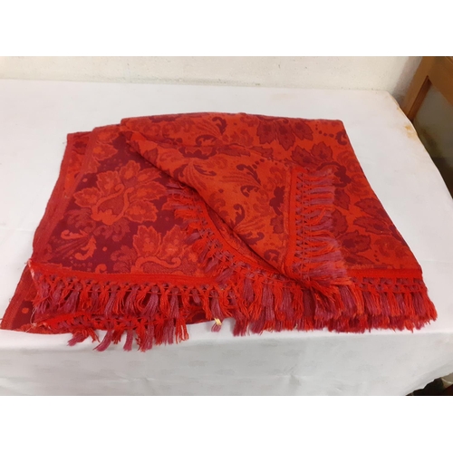 39 - Red Patterned Bed Throw with Fringe Ends.