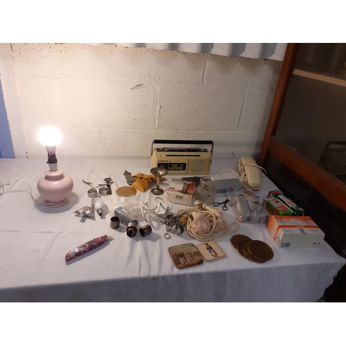 46 - Box to Include Retro Roberts Radio, 1970's Bedside Clock, Lamp Light Bulbs etc.