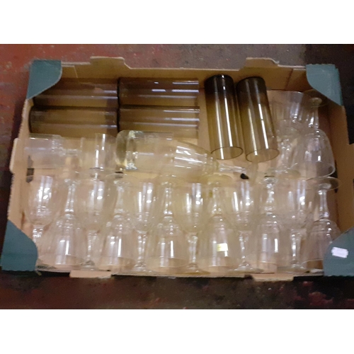 51 - Box of Assorted Glasses to Include Highball, Luminarc Wine Glasses etc.