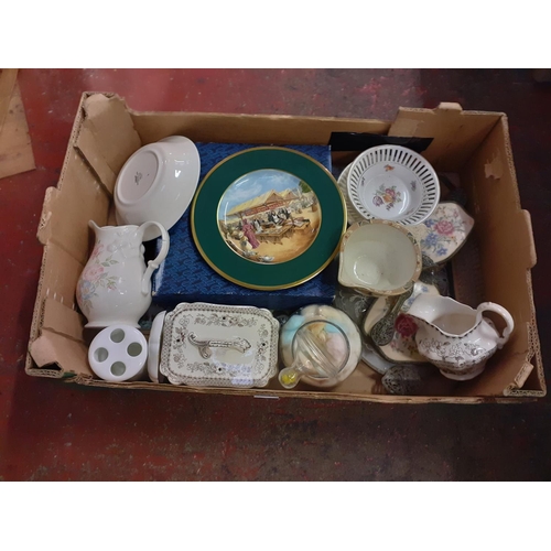 55 - Box to Include Vintage Dressing Table Brush Set with Tray, Collectable Plate, Coalport etc.