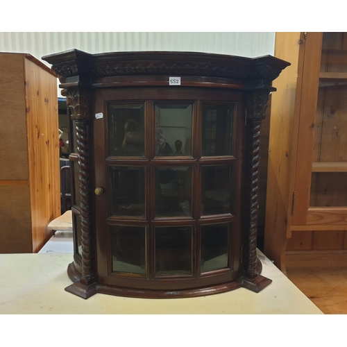 552 - Bow Fronted Glazed Wall Hanging Display Unit with Barley Twist Detail - 27