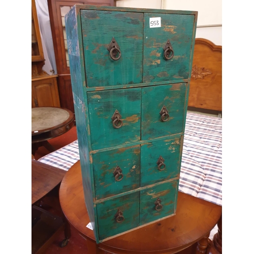 553 - Painted Green, Solid Pine 8 Drawer Storage Cabinet - 27