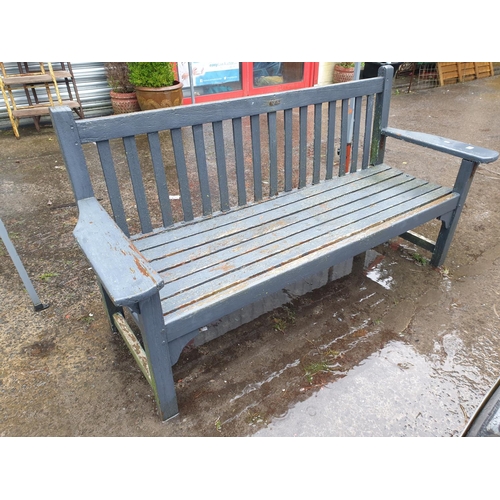 662 - Long Wooden Triple Seat Garden Bench.