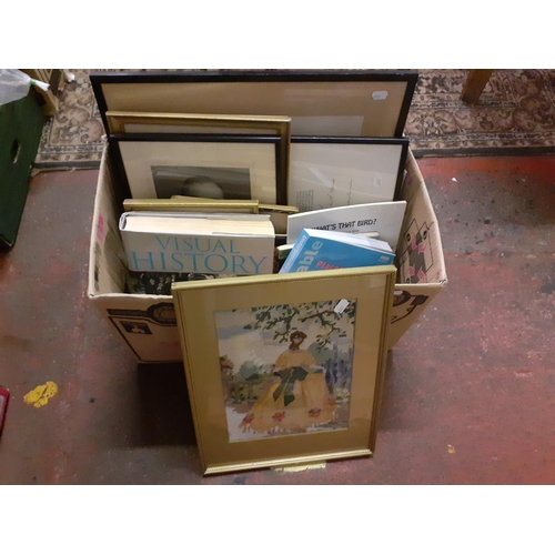 95 - Box of Assorted Framed & Glazed Pictures, Frames & Books.