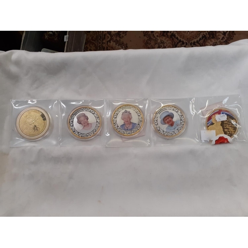 450 - Five 70mm Queen Elizabeth II Commemorative Proof Medallions.