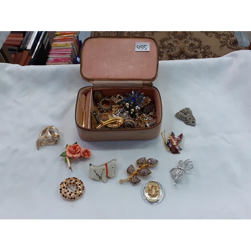 455 - Small Jewellery Case & Quantity of Brooches.