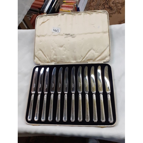 463 - Set of 12 Silver Handled Elizabeth II Butter Knives in Case, Sheffield 1963.