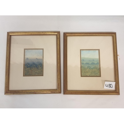 480 - Pair of Miniature Framed & Glazed Original Paintings by Greg Ryder - Picture size approx 3