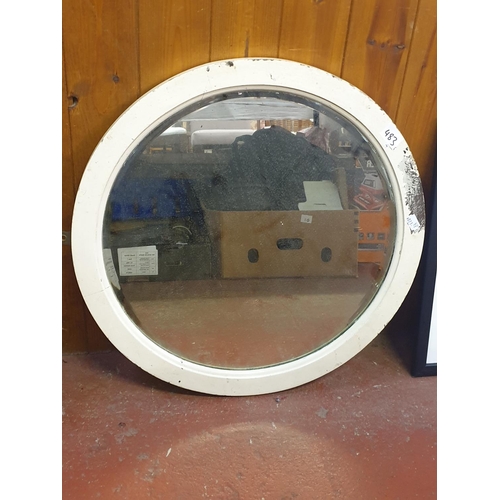 483 - White Framed Circular Mirror.