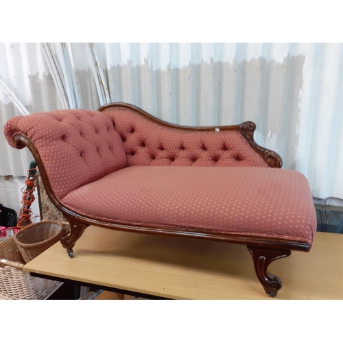 664 - Mahogany Framed Chaise Longue with Button Back on Casters.