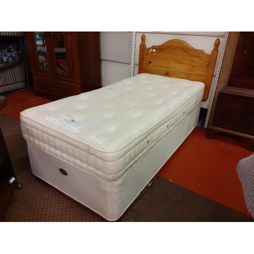 667 - Single Divan Base Bed with Pine Headboard & Mattress.