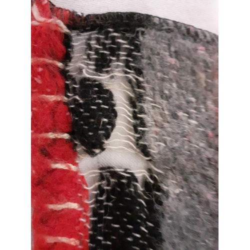 11 - Black, Red, Grey & White Striped Woollen Blanket - Some holes.