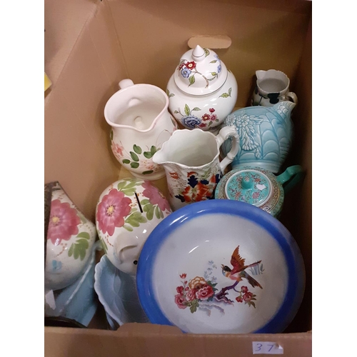 37 - Box to Include Vintage Jugs, Lidded Jar, Bowl etc.