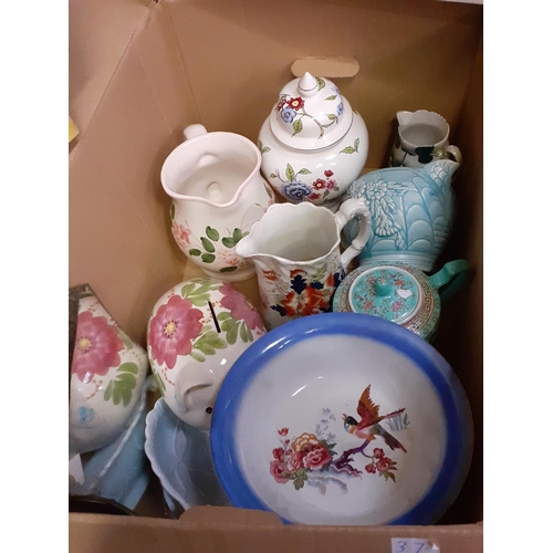 37 - Box to Include Vintage Jugs, Lidded Jar, Bowl etc.