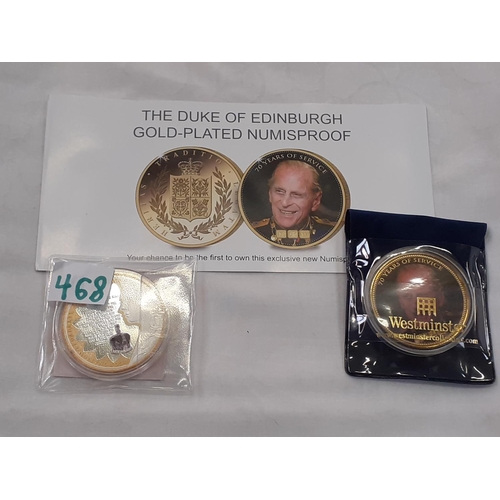 468 - 'The Duke of Edinburgh' Gold Plated Numisproof Coin along with Silver Plated 'Queen Speeches - Coron... 