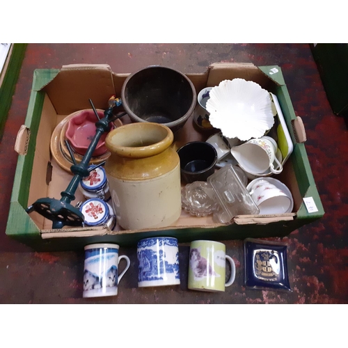 47 - Box of Assorted China & Glassware to Include Colclough, Abbey, Trent Pottery Jardinière, Cockerel Mu... 