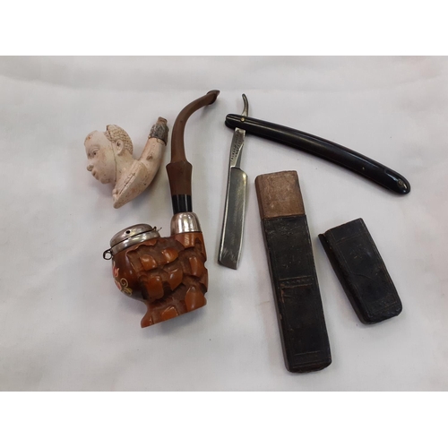 478 - Two Pipes & Vintage Thomas W Ward Cut Throat Razor.