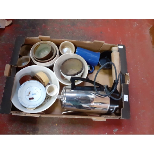 62 - Box of Kitchen Accessories to Include Russel Hobbs Coffee Percolator, Ramekin Dishes, Pudding Basins... 