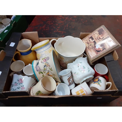 66 - Box to Include Jardinière, Jugs, Mugs etc.