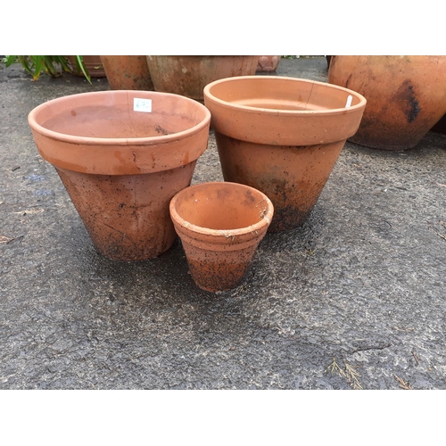 672 - Three Small Terracotta Garden Pots - Largest is 9