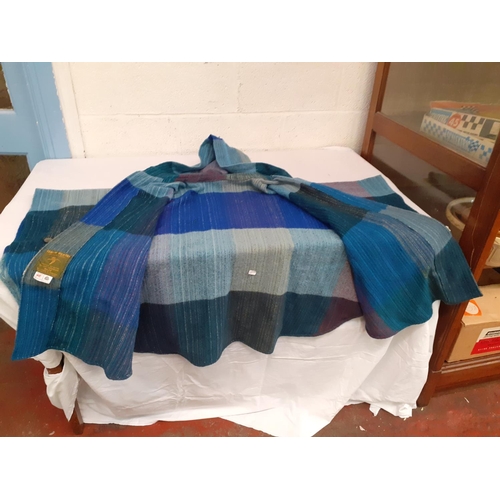 Ladies Woven Blue/Green Hooded Poncho by Curlew Weavers, Cardiganshire.