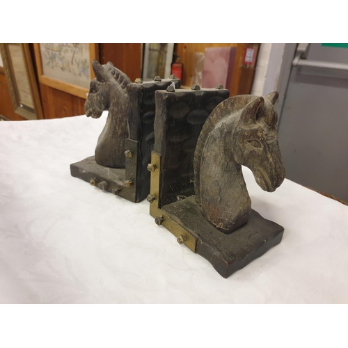 254 - Pair of Carved Wooden Horse Bookends.