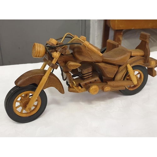 263 - Wooden Model Motorbike with Side Car.