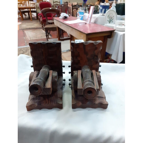 270 - Pair of Wooden Carved Cannon Bookends.