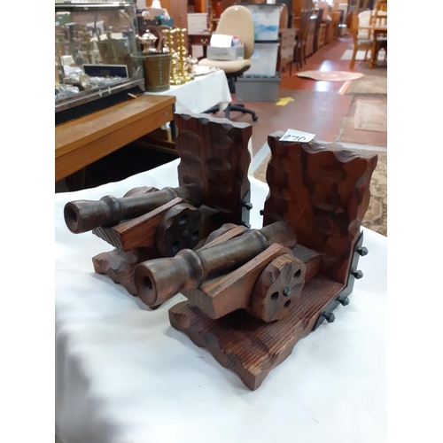 270 - Pair of Wooden Carved Cannon Bookends.