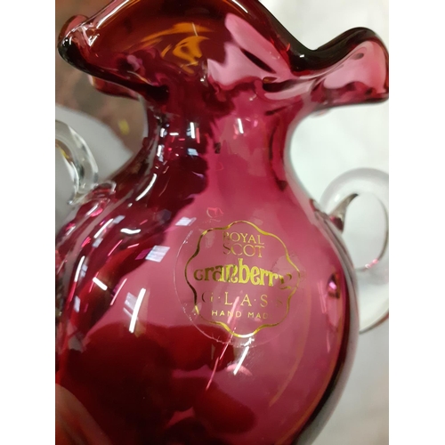 321 - Royal Scot Boxed Double Handled Cranberry Glass Vase.