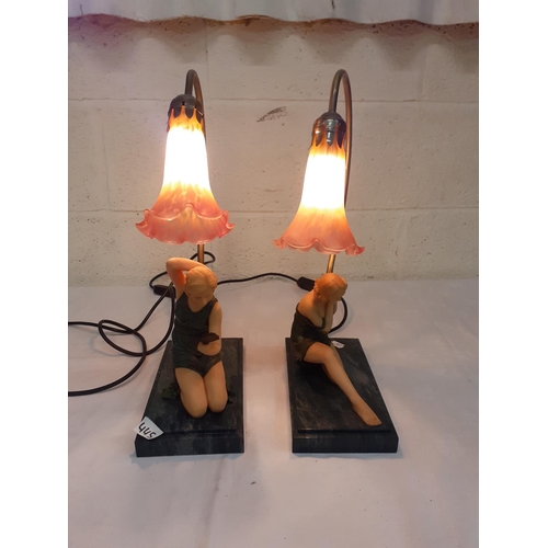 445 - Pair of Lily Drop, Pretty Maiden Based Table Lamps.