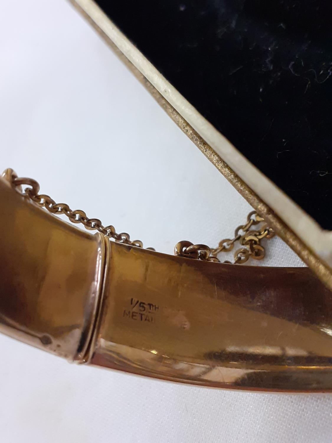 Marked One 5th 9ct Gold Solid Bangle With Safety Chain Weighs 24g 