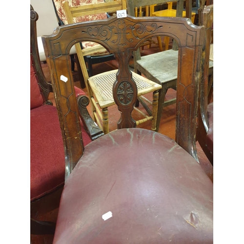 527 - Set of Four Carved Back Demi-Tub Chairs with Leather Seats.