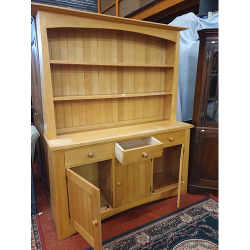 546 - Modern Beech Effect Closed Back Triple Dresser with Three Drawers & Three Cupboards.