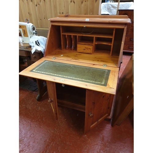 560 - Solid Pine Drop Front Bureau over Double Cupboard - 102cm tall x 80cm wide x 44cm deep.