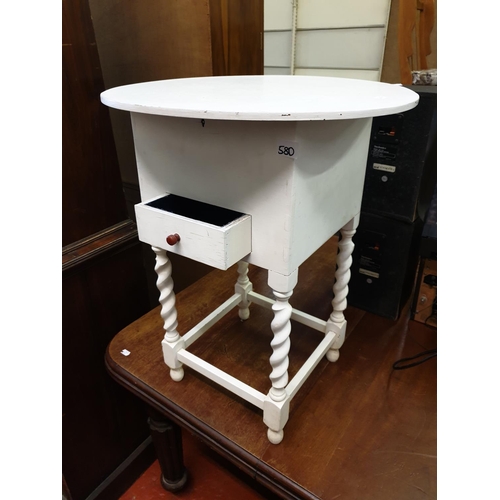 580 - White Sewing Table with Barley Twist Legs, Lift Lid & Single Drawer.